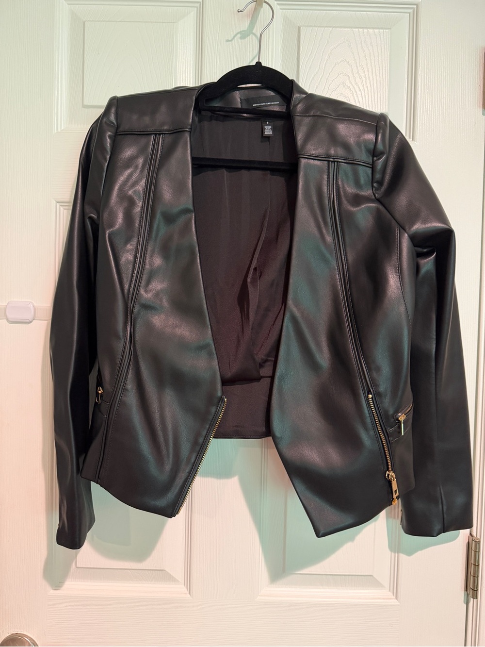 White House Black Market Black Faux Leather Open-Front Moto Bomber Jacket